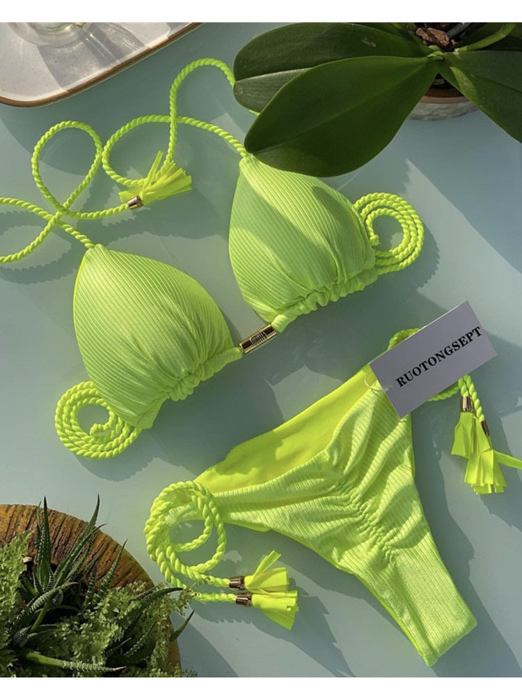 ROVIKNA Women's Colorful Push-Up Bikini Set with Adjustable Straps