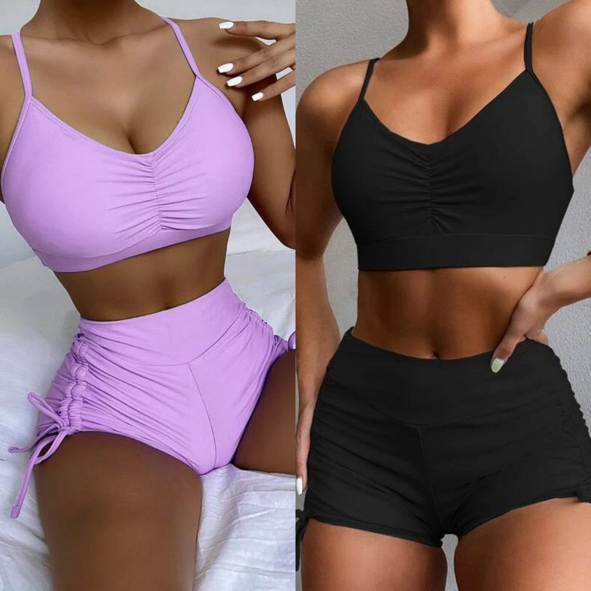 ROVIKNA Women's Ruched Sports Bikini Set - Padded and Steel-Supported for Enhanced Shape