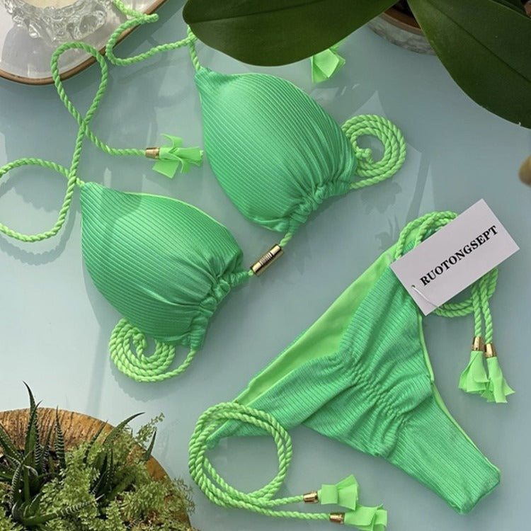 ROVIKNA Women's Colorful Push-Up Bikini Set with Adjustable Straps