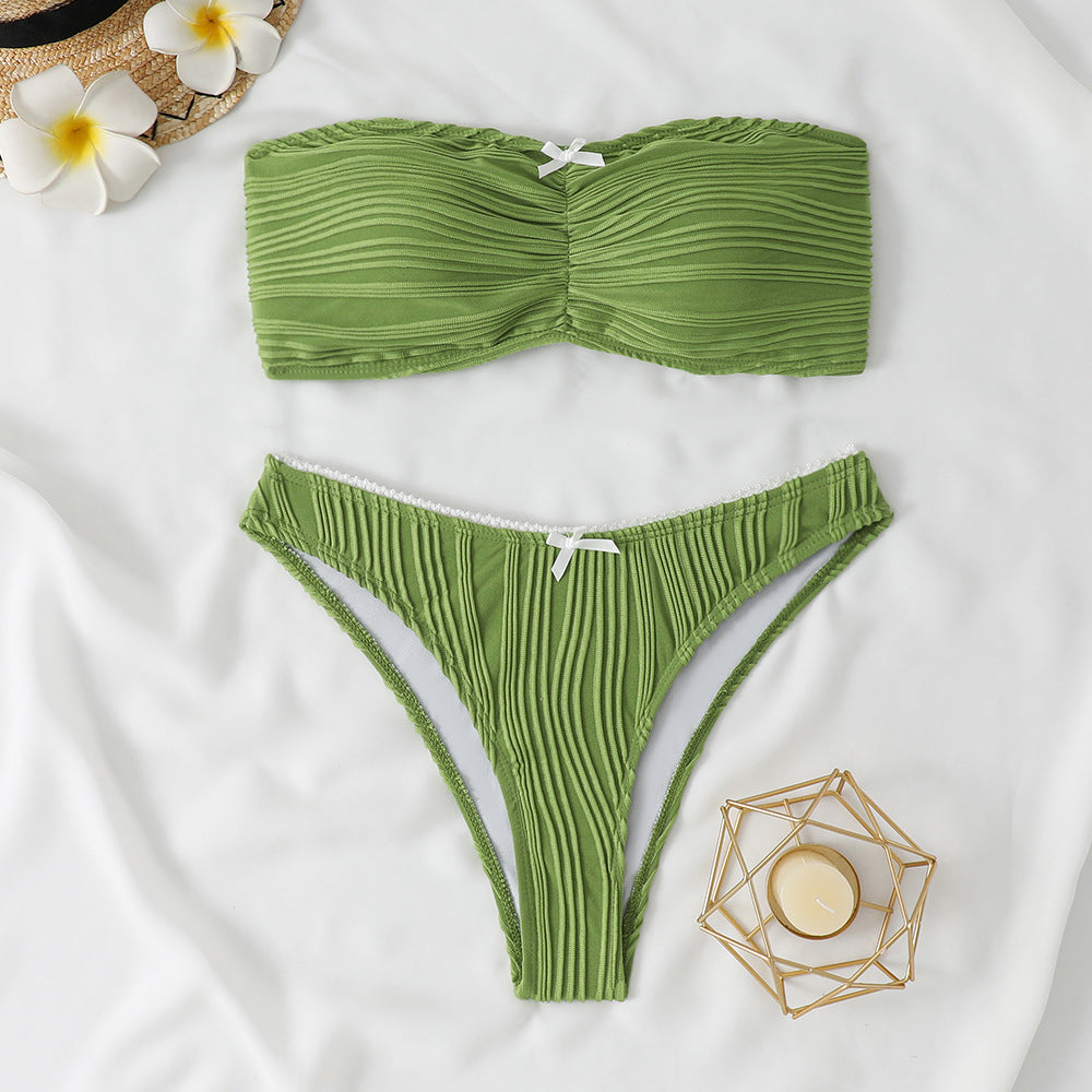 ROVIKNA 2025 new solid color tube top bikini sexy split suit swimsuit women's bikini swimsuit