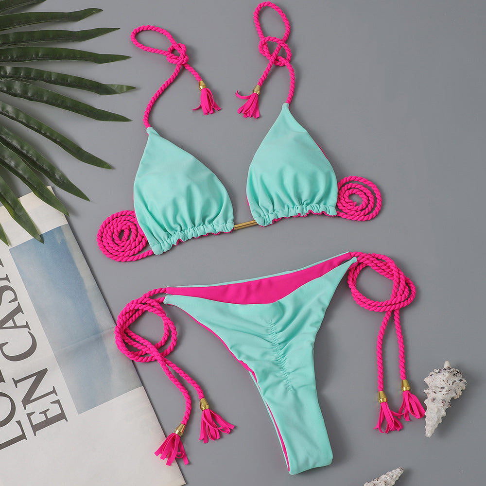 ROVIKNA Women's Colorful Push-Up Bikini Set with Adjustable Straps