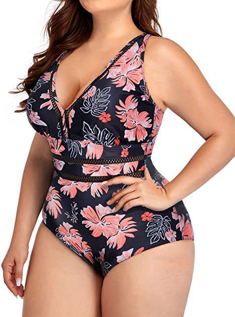 ROVIKNA Plus Size Floral Print Swimsuit - High Elasticity and Quick Dry