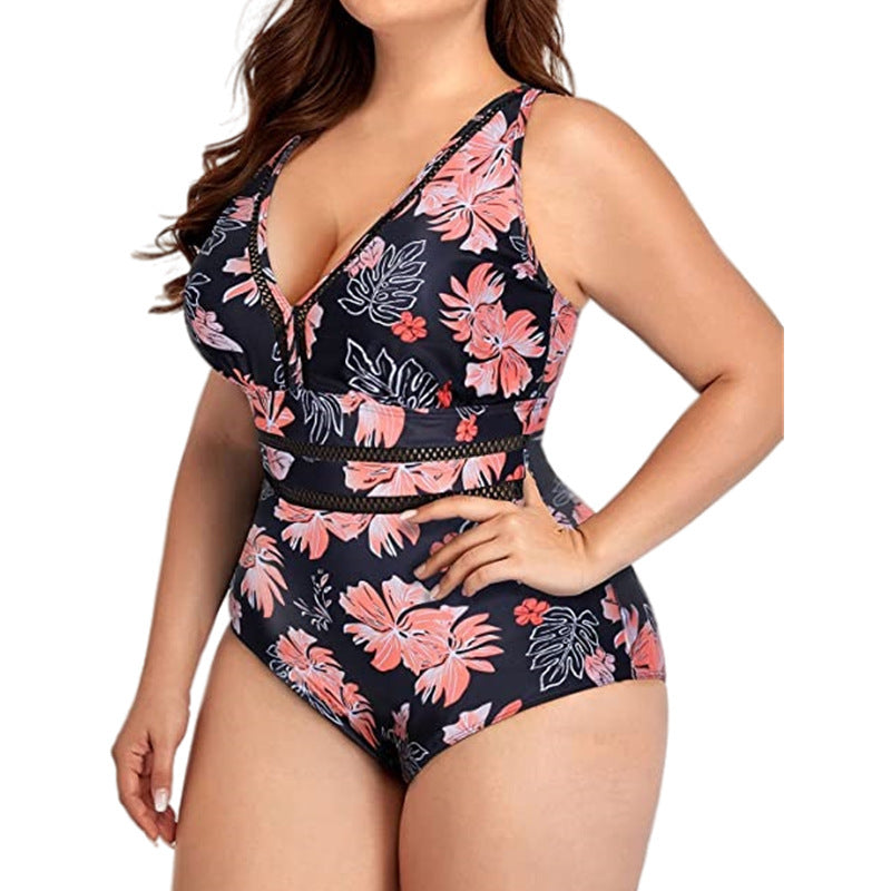 ROVIKNA Plus Size Floral Print Swimsuit - High Elasticity and Quick Dry