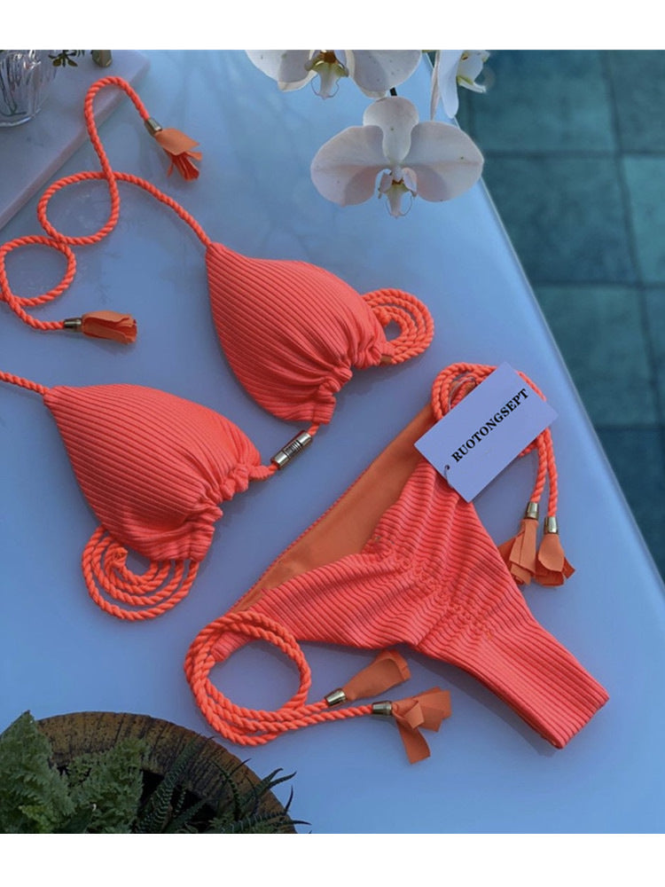 ROVIKNA Women's Colorful Push-Up Bikini Set with Adjustable Straps