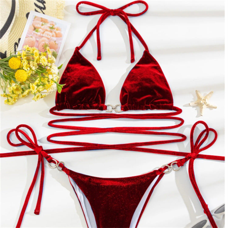 ROVIKNA Brand Women's Velvet Bikini Set - Strappy Design with Buckle Detail