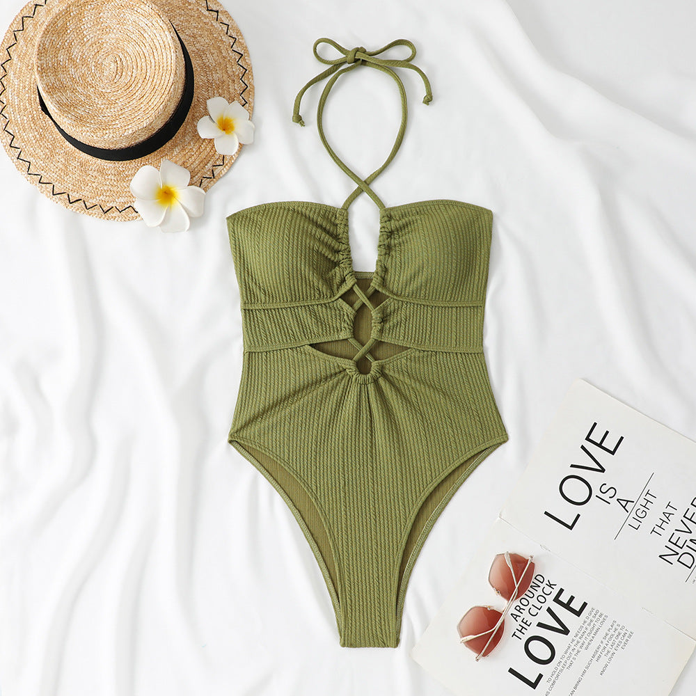 Rovikna Women's Ruched One-Piece Swimsuit with Cut-Out Detail,