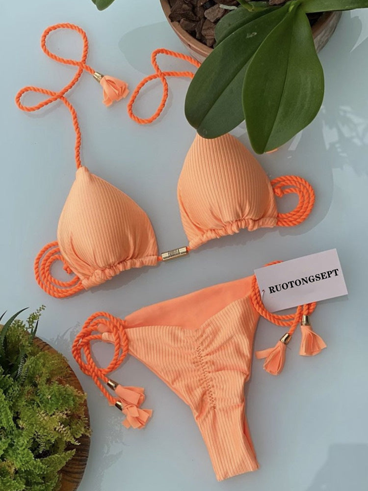 ROVIKNA Women's Colorful Push-Up Bikini Set with Adjustable Straps