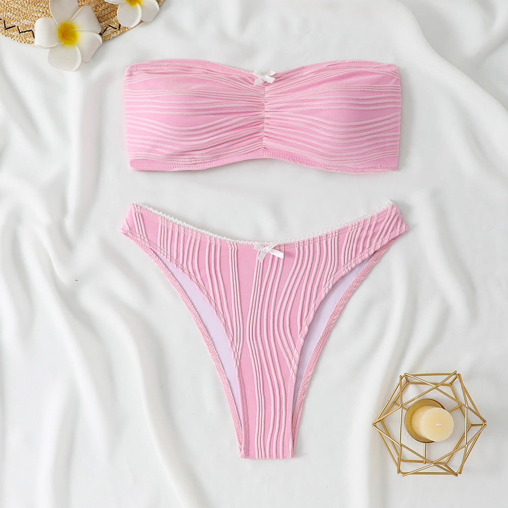 ROVIKNA 2025 new solid color tube top bikini sexy split suit swimsuit women's bikini swimsuit