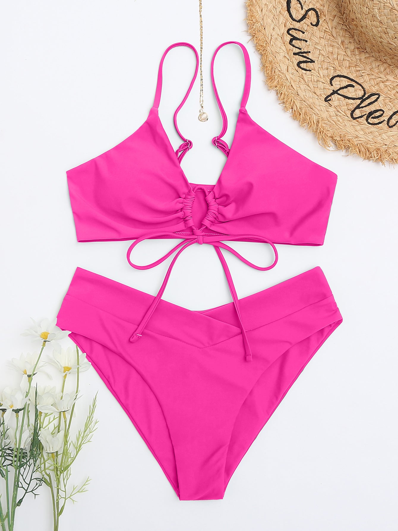 ROVIKNA 2025 Trendy Styles - Women's Multicolor Ruched Front Bikini Set