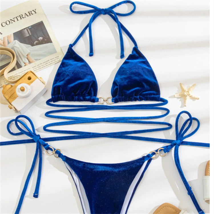 ROVIKNA Brand Women's Velvet Bikini Set - Strappy Design with Buckle Detail