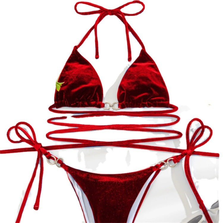 ROVIKNA Brand Women's Velvet Bikini Set - Strappy Design with Buckle Detail