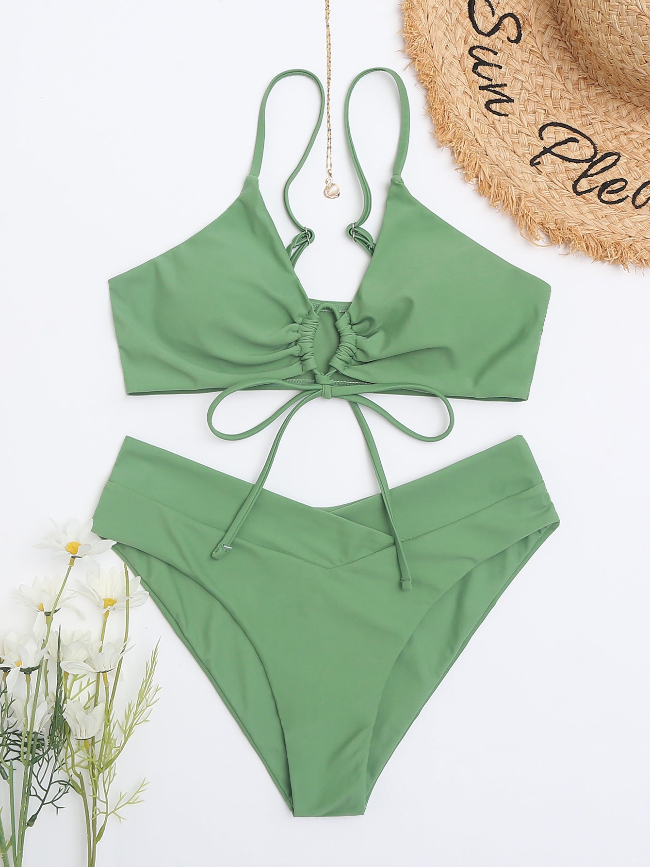 ROVIKNA 2025 Trendy Styles - Women's Multicolor Ruched Front Bikini Set