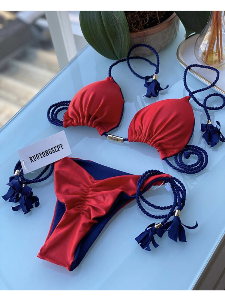 ROVIKNA Women's Colorful Push-Up Bikini Set with Adjustable Straps