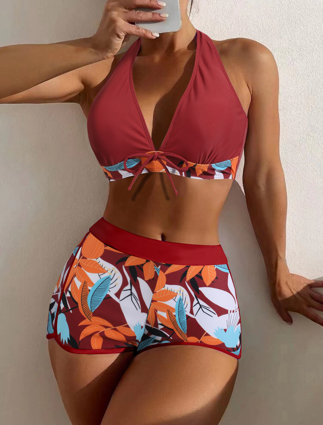 Rovikna Tropical Print Swimsuit - Tie-Front Bikini Set