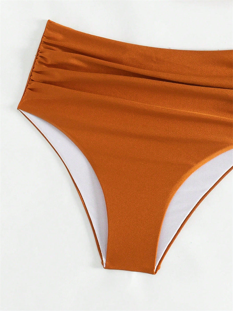 ROVIKNA 2025 new solid color pleated split swimsuit female sexy one shoulder beautiful back bikini bikini