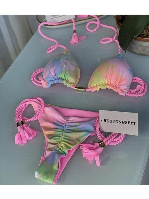 ROVIKNA Women's Colorful Push-Up Bikini Set with Adjustable Straps