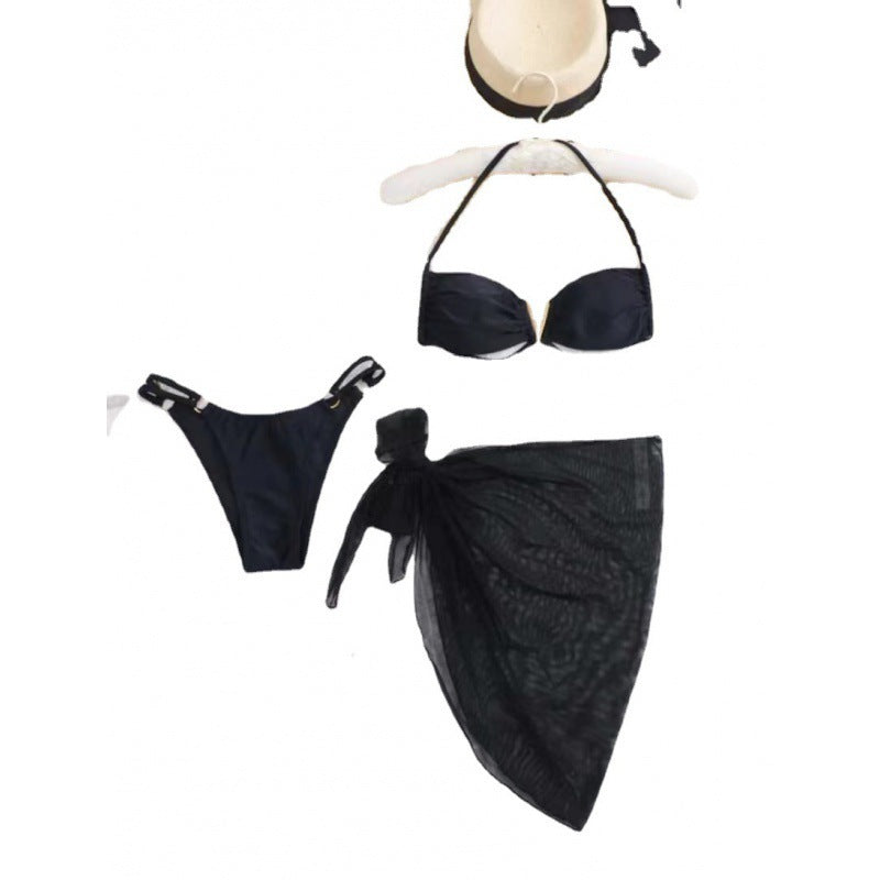Women's Chic Black Bikini Set with Sarong