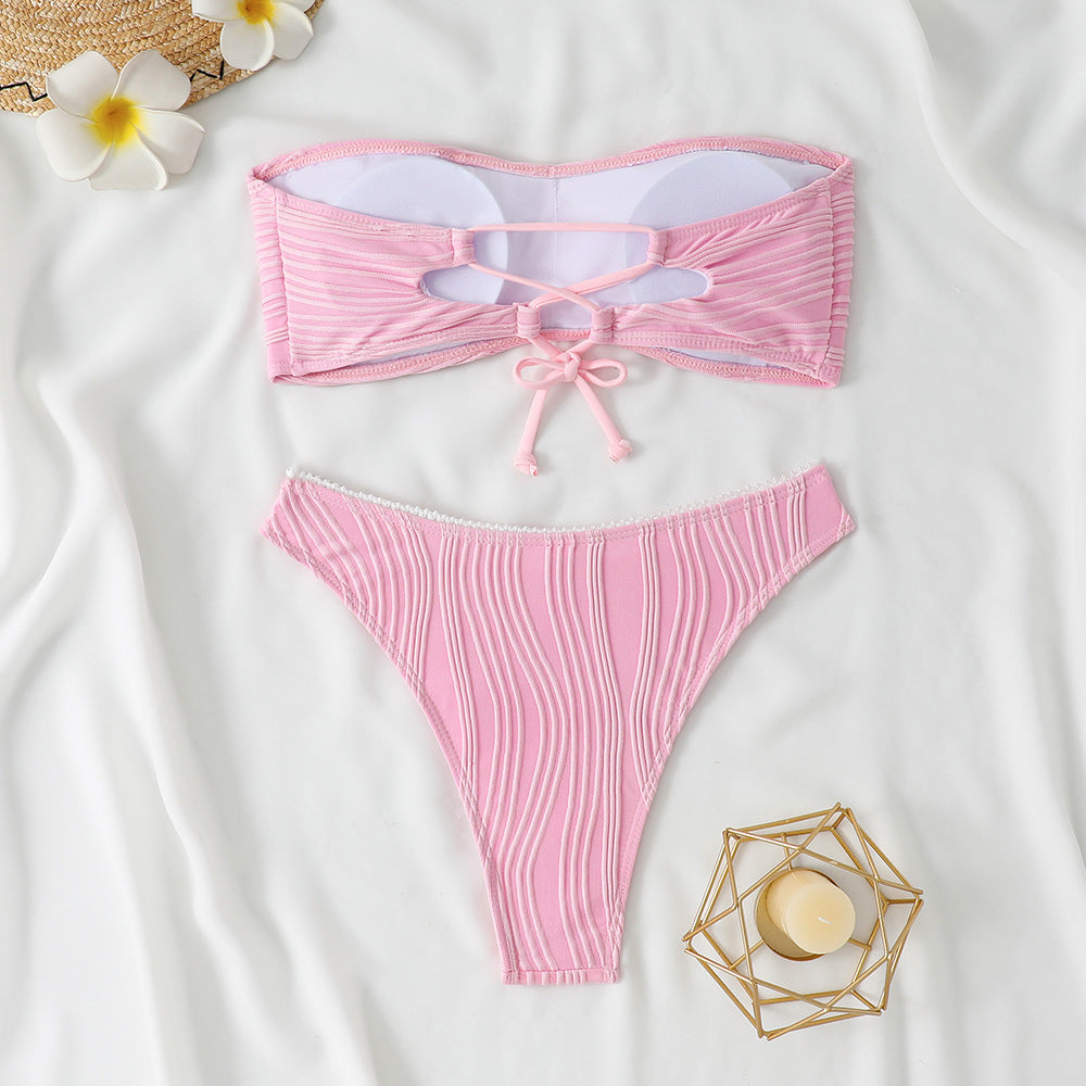 ROVIKNA 2025 new solid color tube top bikini sexy split suit swimsuit women's bikini swimsuit