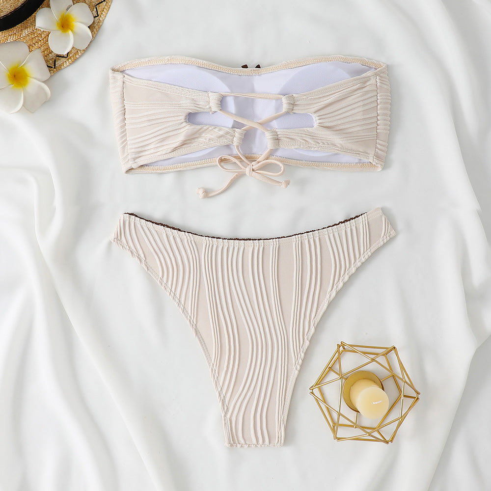 ROVIKNA 2025 new solid color tube top bikini sexy split suit swimsuit women's bikini swimsuit