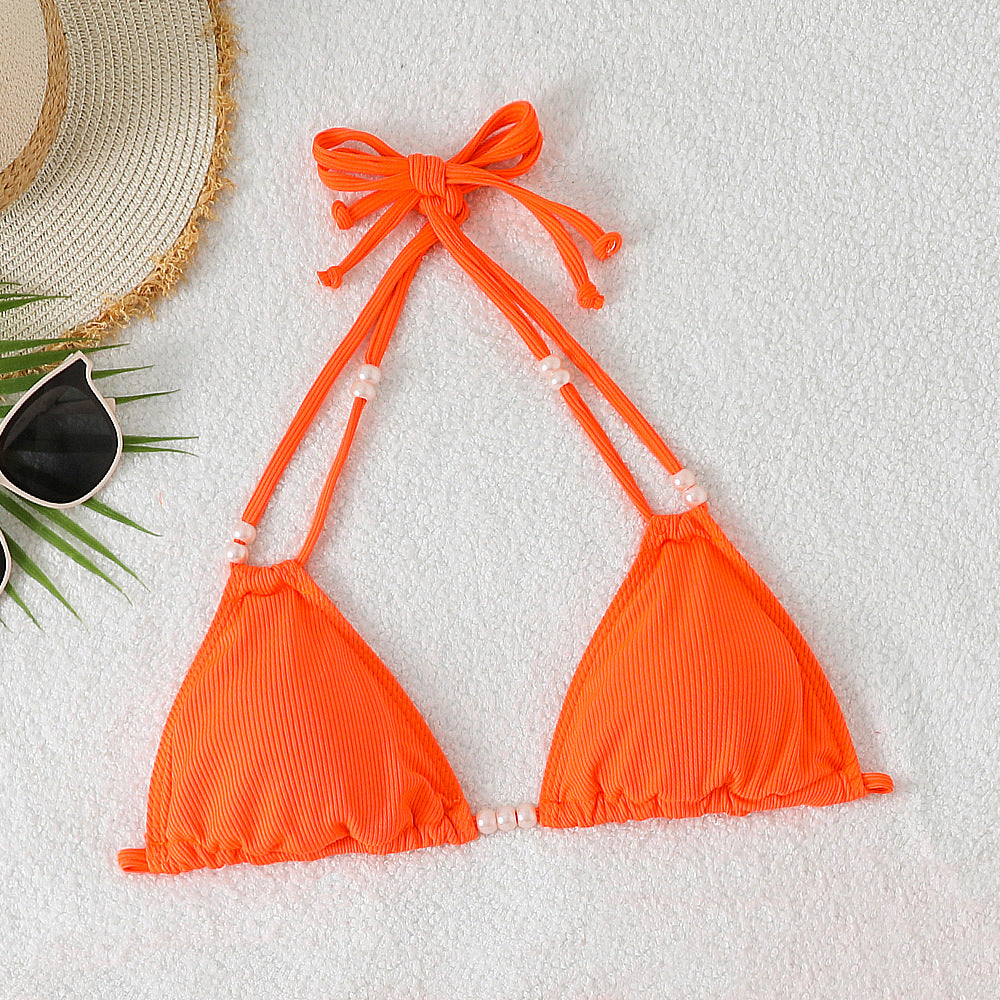 Rovikna Women's Pearl Accented Halter Bikini Set