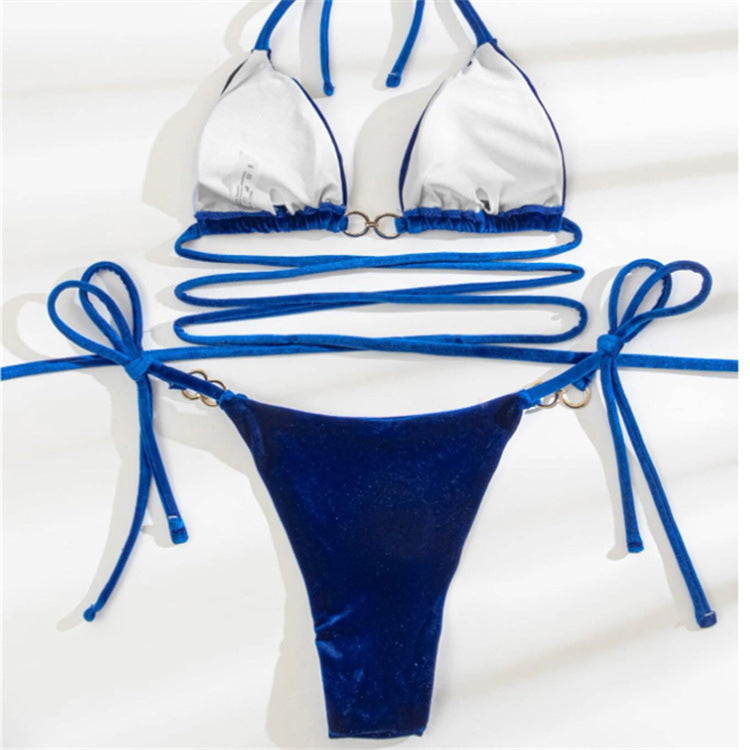 ROVIKNA Brand Women's Velvet Bikini Set - Strappy Design with Buckle Detail