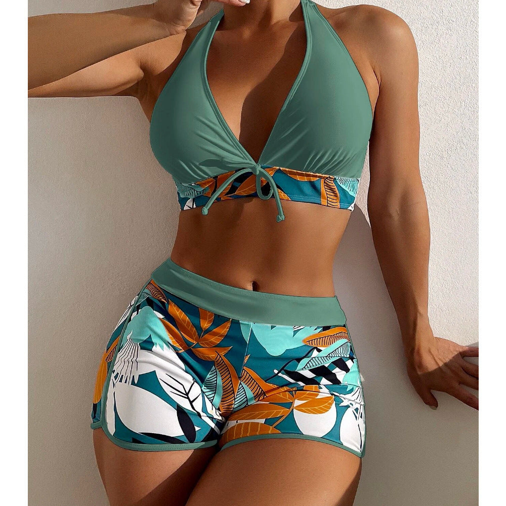 Rovikna Tropical Print Swimsuit - Tie-Front Bikini Set