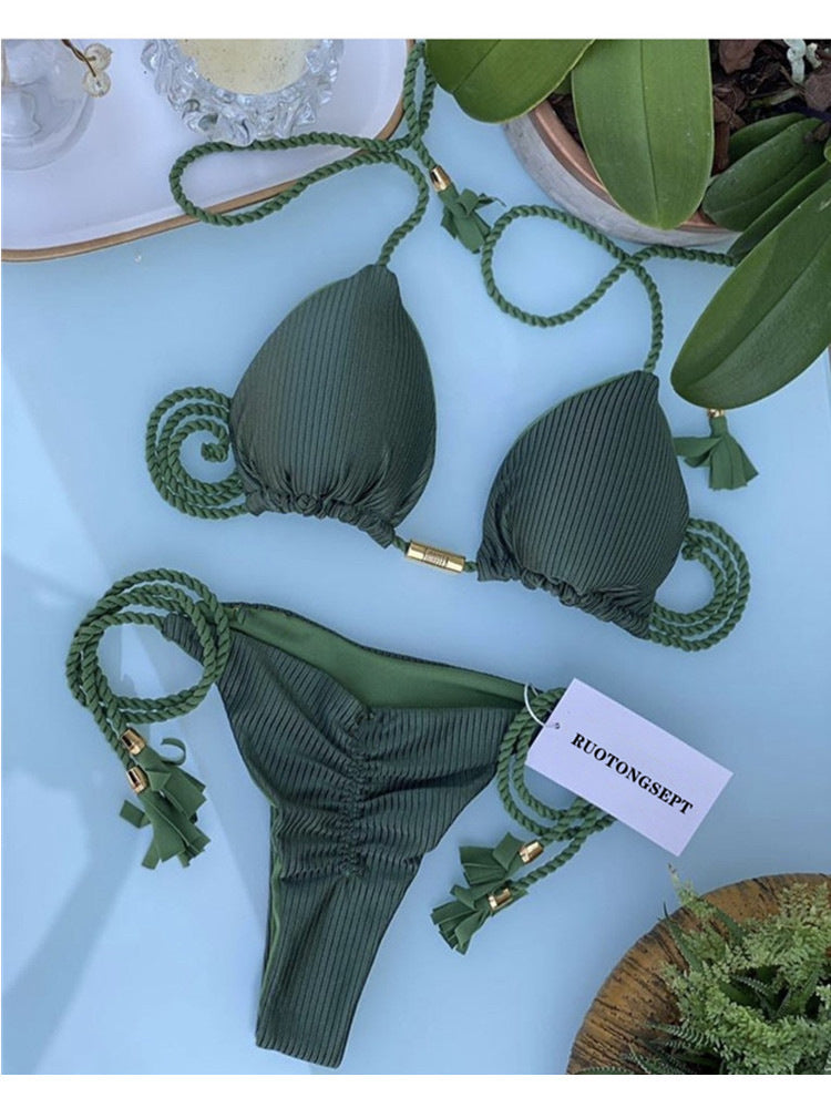ROVIKNA Women's Colorful Push-Up Bikini Set with Adjustable Straps