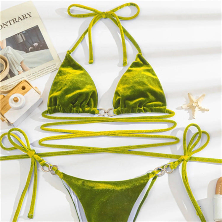 ROVIKNA Brand Women's Velvet Bikini Set - Strappy Design with Buckle Detail
