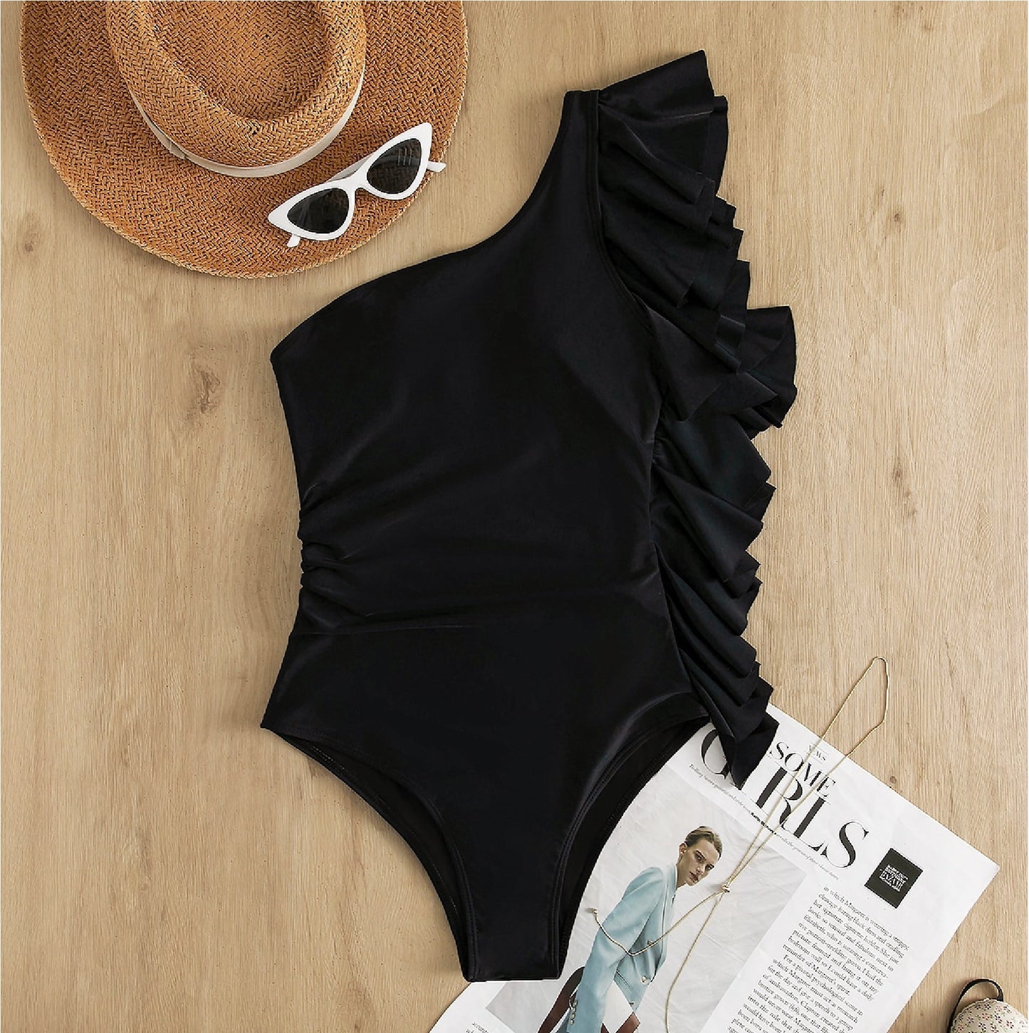ROVIKNA 2025 bikini sexy one-piece swimsuit women's swimsuit ruffle edge