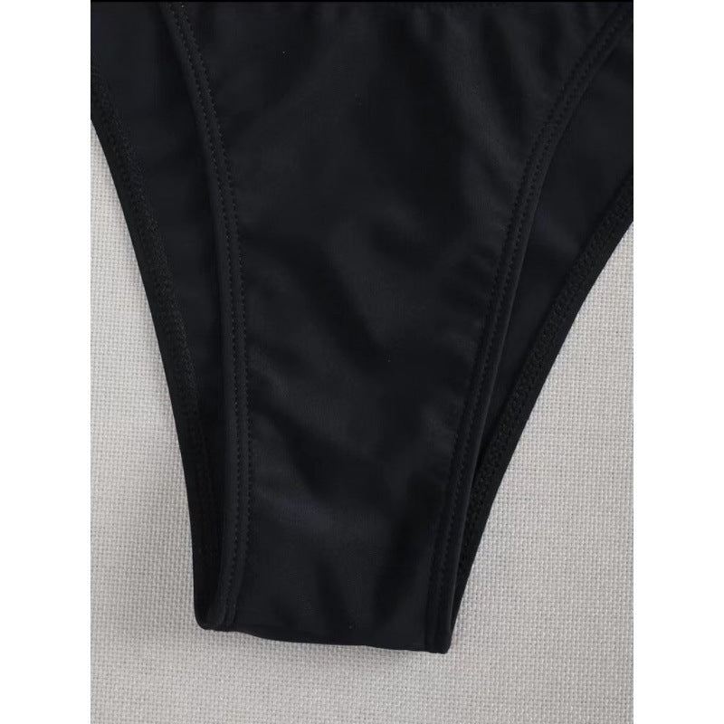 Women's Chic Black Bikini Set with Sarong
