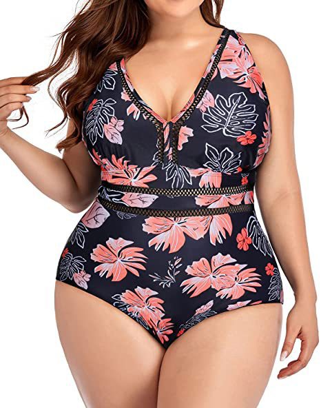 ROVIKNA Plus Size Floral Print Swimsuit - High Elasticity and Quick Dry