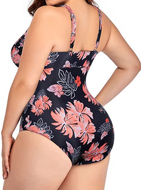ROVIKNA Plus Size Floral Print Swimsuit - High Elasticity and Quick Dry