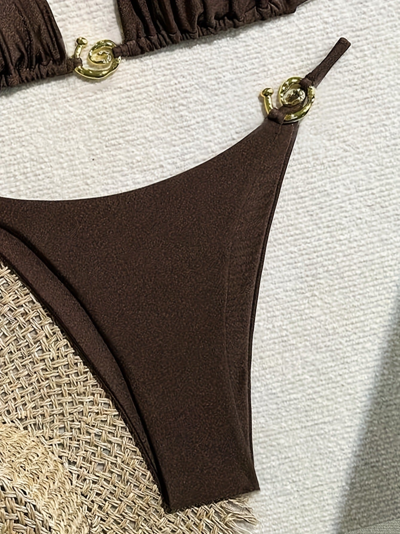 ROVIKNA 2025 new bikini metal ring fine flash premium sexy split bikini solid color swimsuit