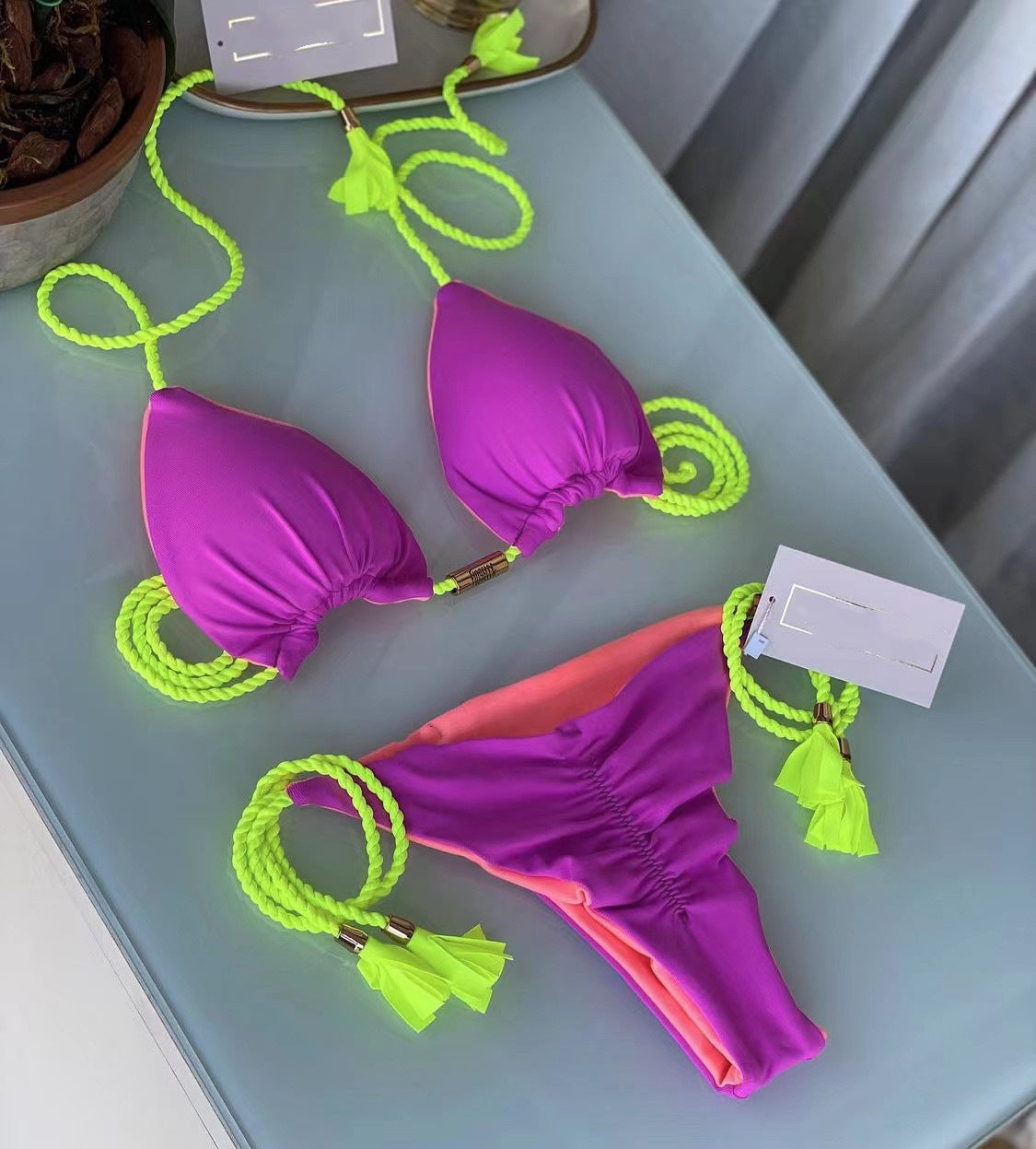ROVIKNA Women's Colorful Push-Up Bikini Set with Adjustable Straps
