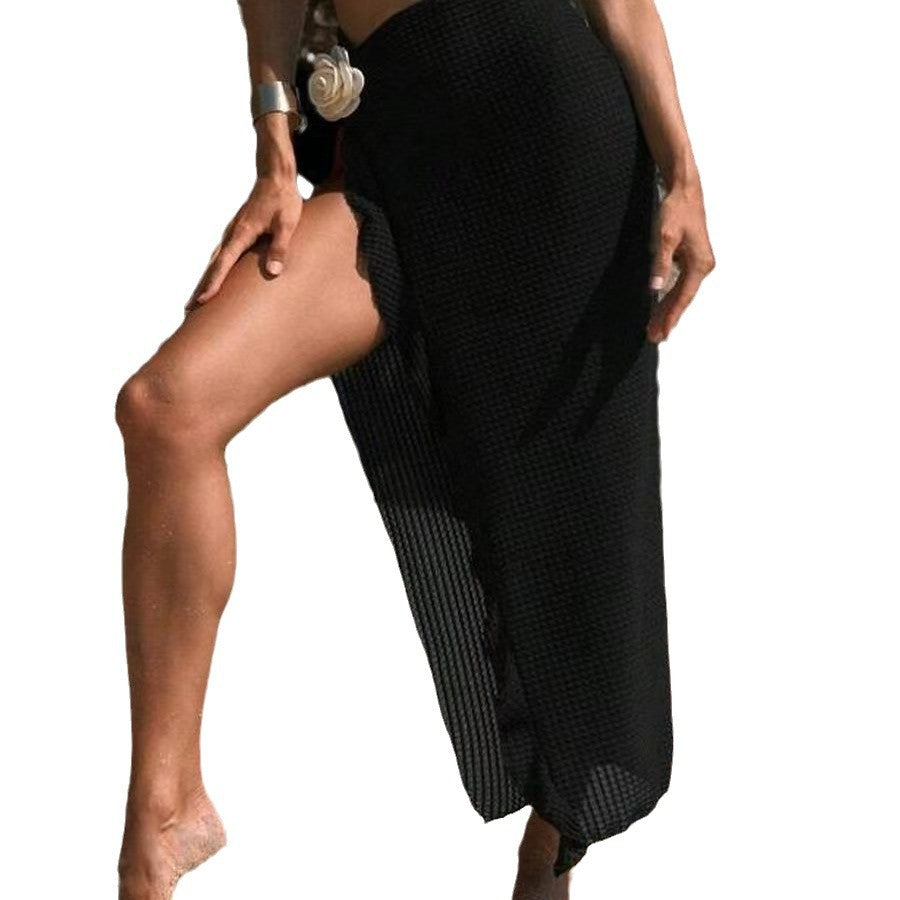 ROVIKNA new three-dimensional flower beach skirt solid color seaside vacation dress bikini swimsuit women