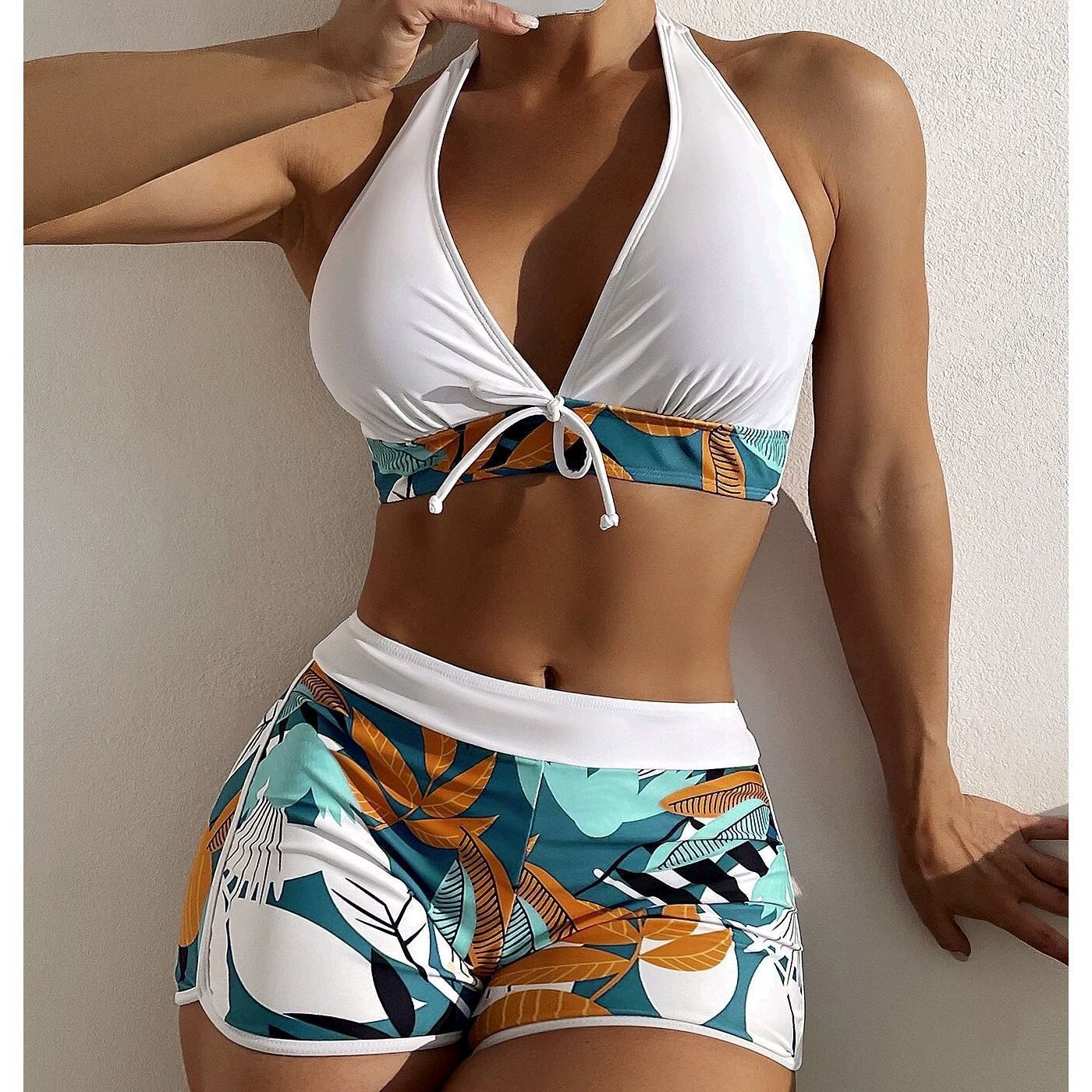 Rovikna Tropical Print Swimsuit - Tie-Front Bikini Set