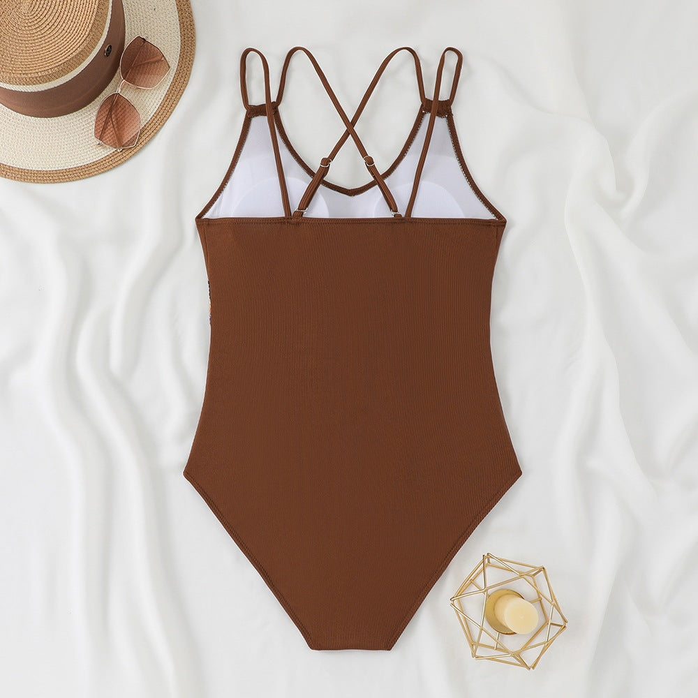 Rovikna Women's Plus Size Embroidered One-Piece Swimsuit
