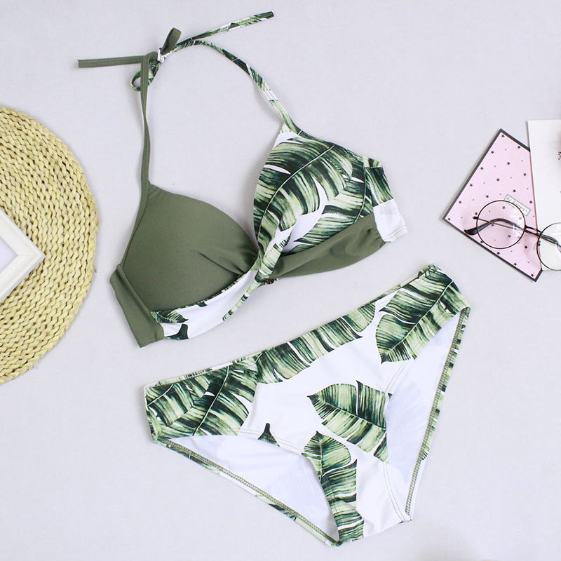 Rovikna Women's Tropical Print Bikini Set - Halter Top & Bottoms