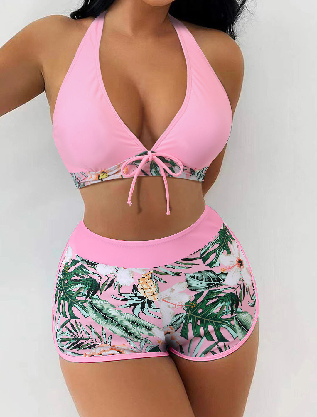 Rovikna Tropical Print Swimsuit - Tie-Front Bikini Set