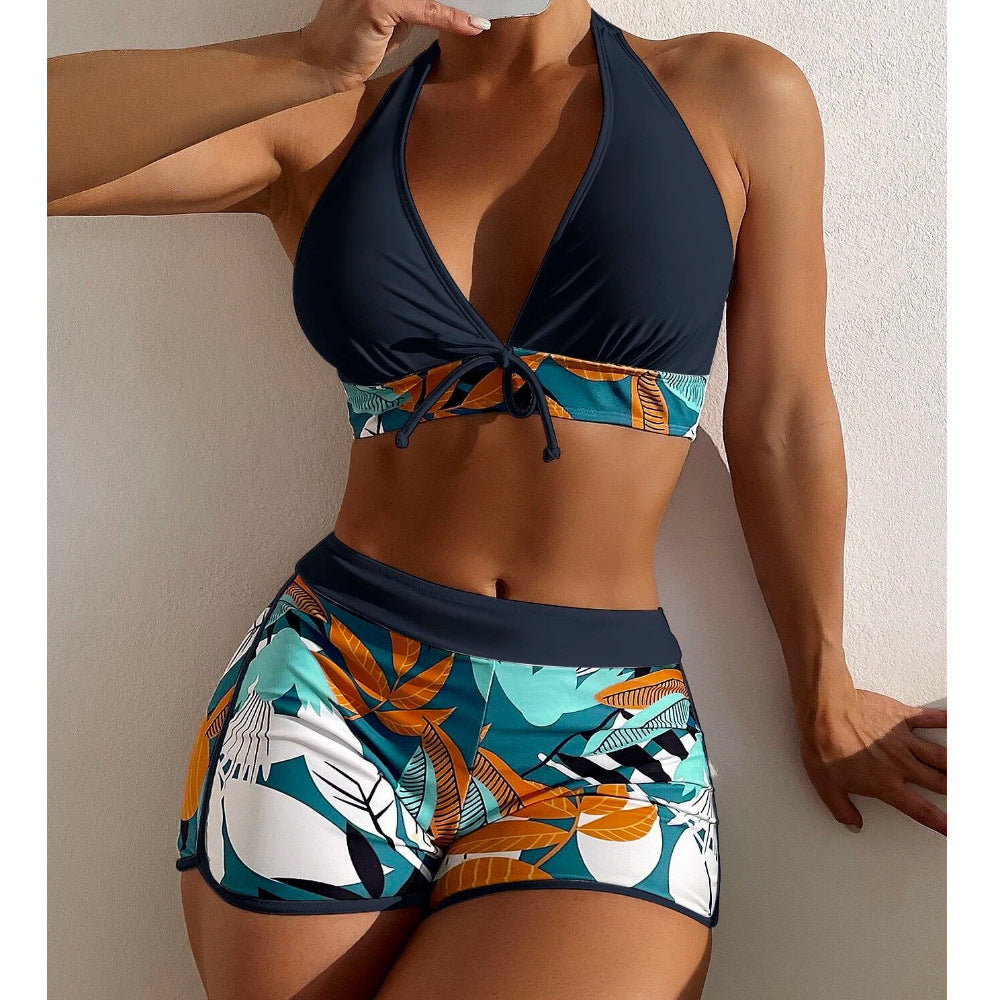 Rovikna Tropical Print Swimsuit - Tie-Front Bikini Set