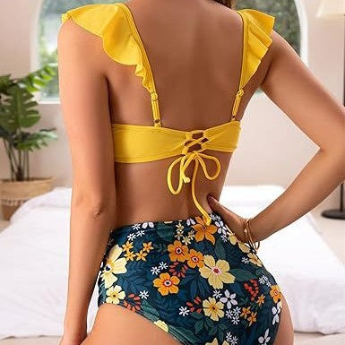 ROVIKNA 2025 new women's swimsuit sexy ruffle edge small fresh gather bikini beach swimsuit