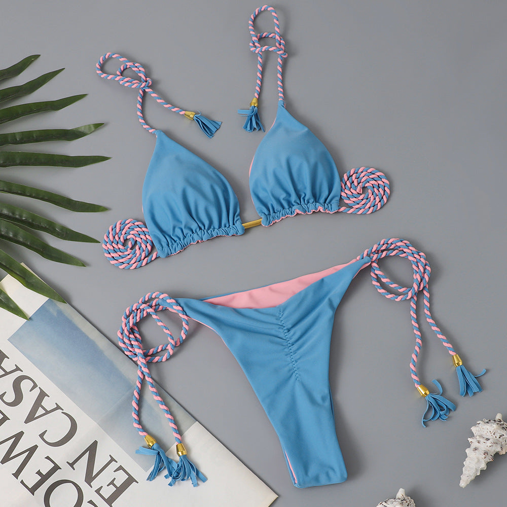 ROVIKNA Women's Colorful Push-Up Bikini Set with Adjustable Straps