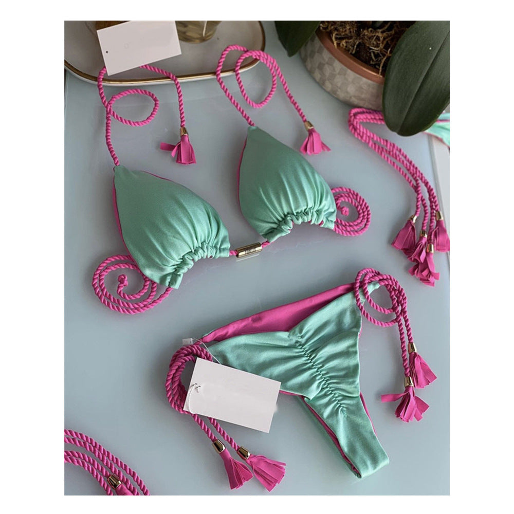 ROVIKNA Women's Colorful Push-Up Bikini Set with Adjustable Straps
