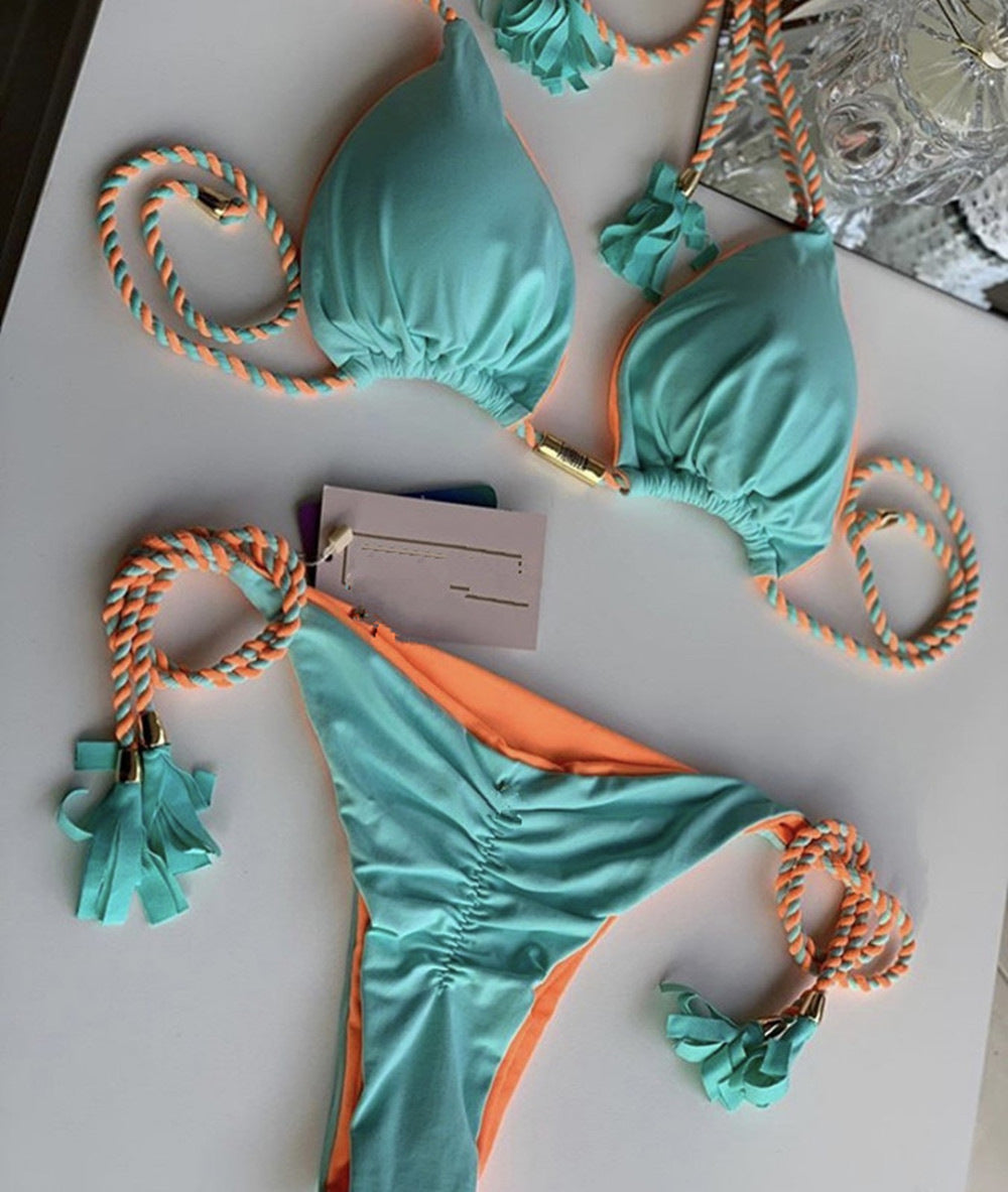ROVIKNA Women's Colorful Push-Up Bikini Set with Adjustable Straps