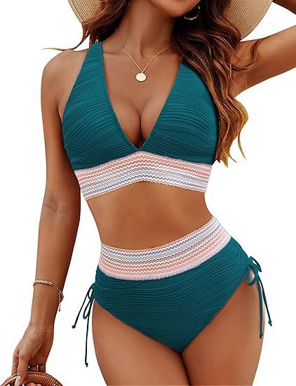 ROVIKNA Women's High-Waist V-Neck String Bikini Set - Boosting Bikini