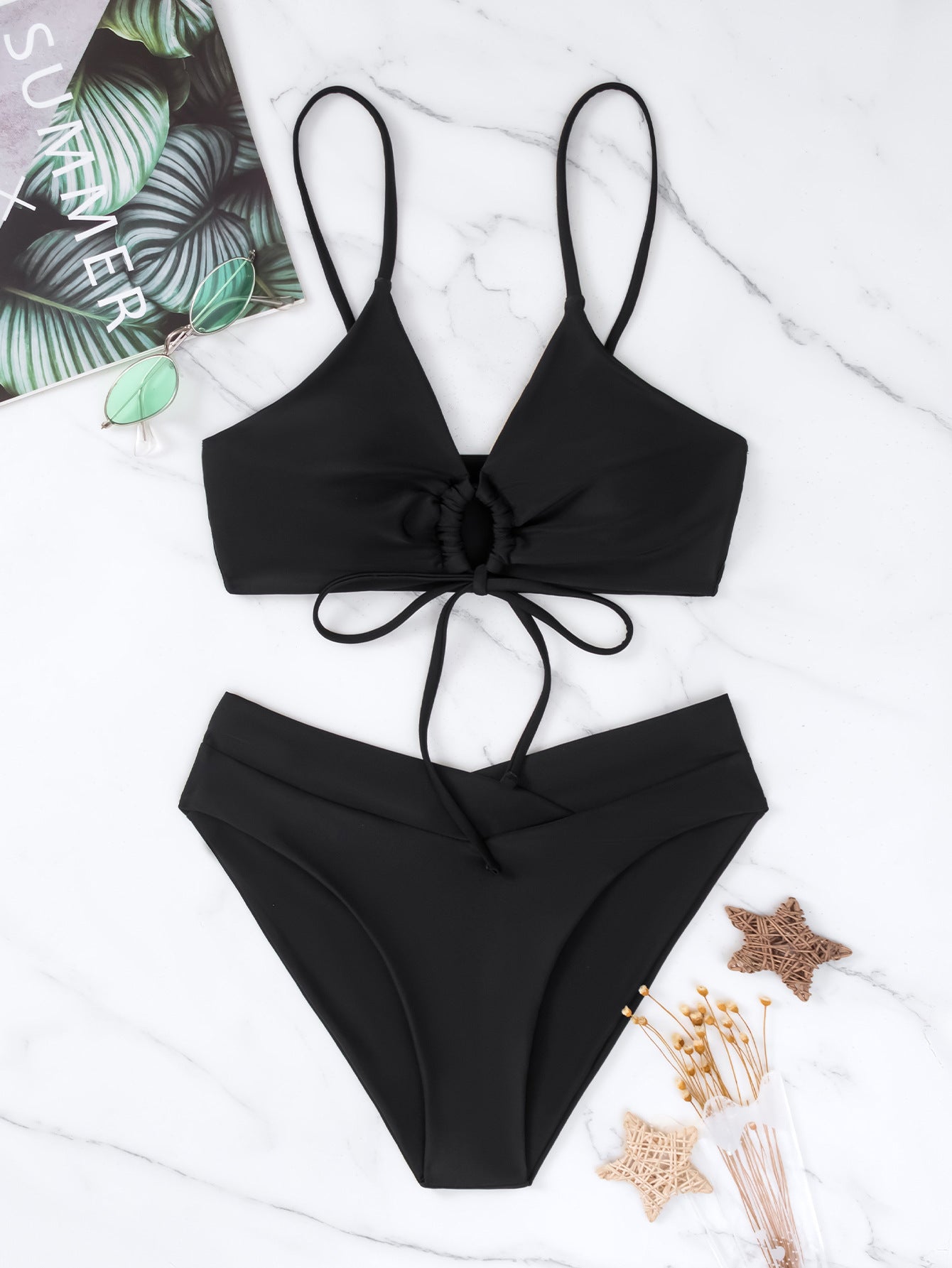 ROVIKNA 2025 Trendy Styles - Women's Multicolor Ruched Front Bikini Set