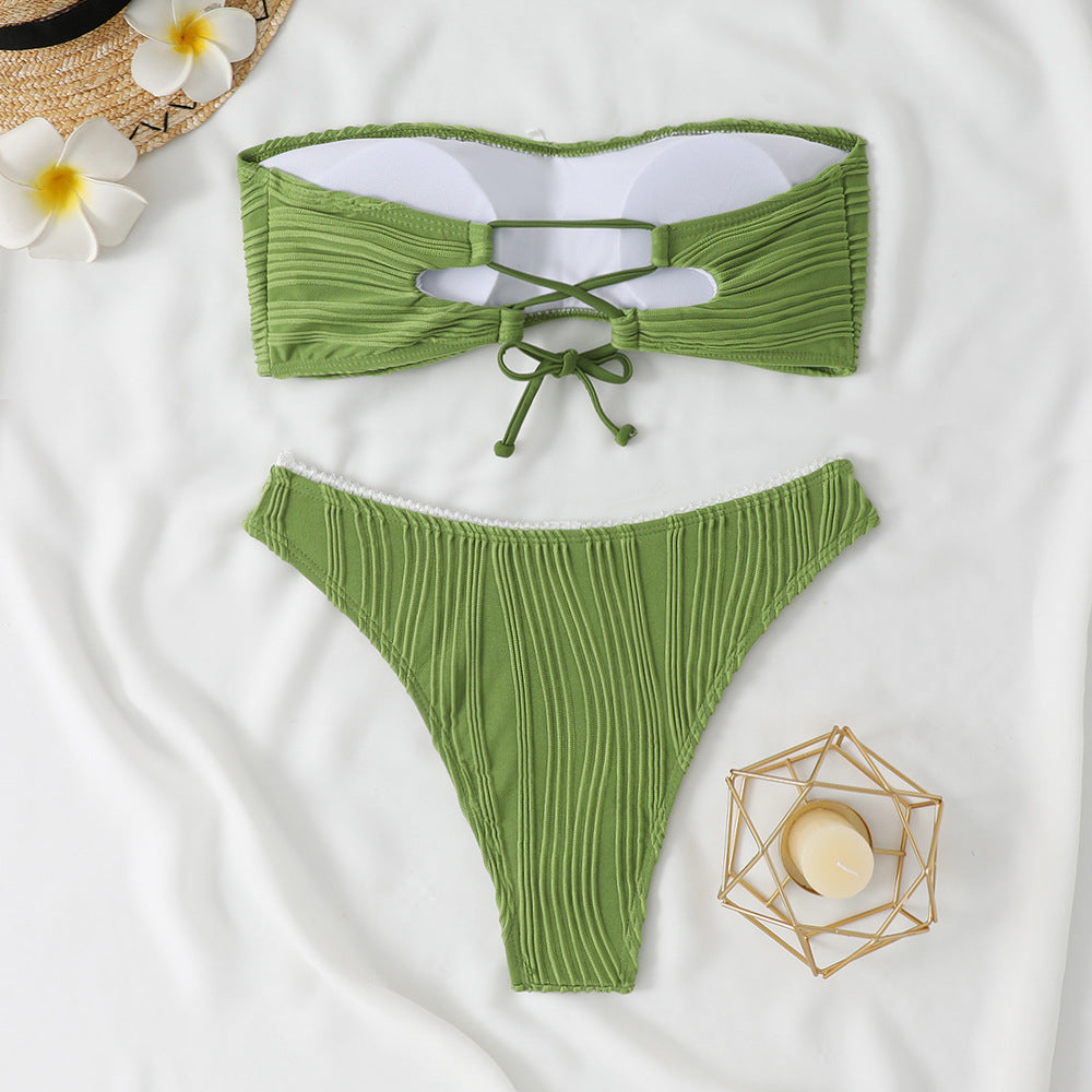 ROVIKNA 2025 new solid color tube top bikini sexy split suit swimsuit women's bikini swimsuit
