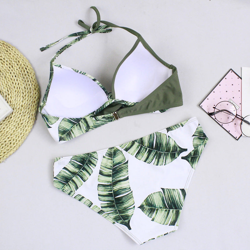Rovikna Women's Tropical Print Bikini Set - Halter Top & Bottoms