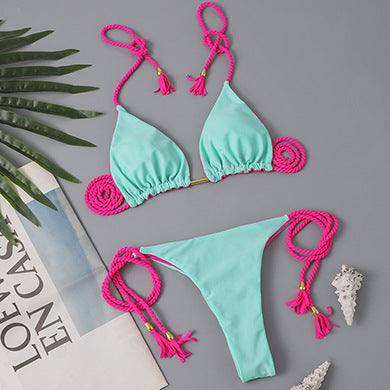 ROVIKNA Women's Colorful Push-Up Bikini Set with Adjustable Straps