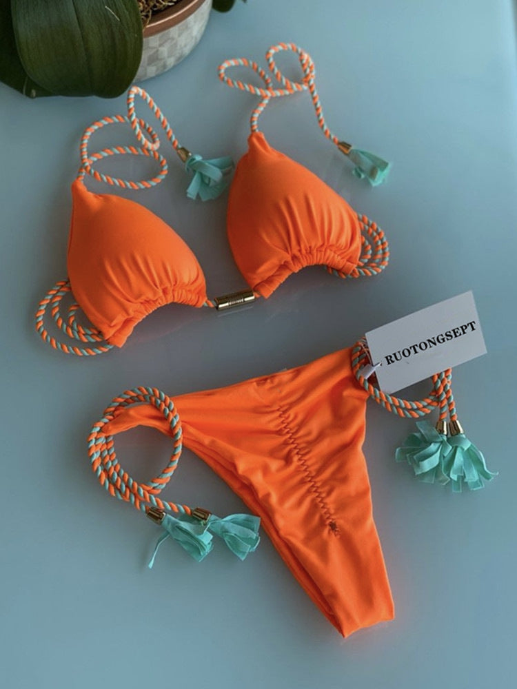 ROVIKNA Women's Colorful Push-Up Bikini Set with Adjustable Straps